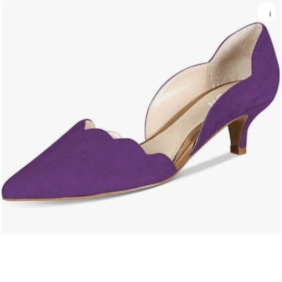 YDN Women's Classic Pointy Toe Kitten Pumps Slip-on Suede Low Heel D'Orsay Shoes - Picture 1 of 8